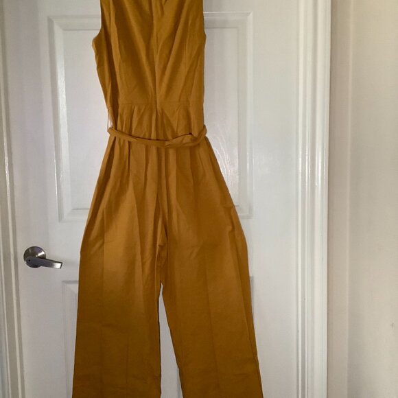 Antonio Melani Mustard Wide Leg Jumpsuit Tie Waist Sleeveless - Picture 3 of 6